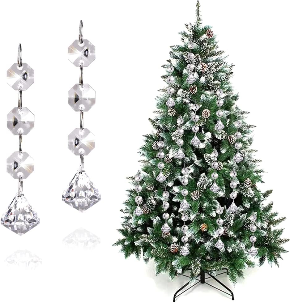 15PCS Christmas Tree Hanging Ornaments, Glass Crystal Prism Parts Chandelier Lamp Teardrop Hanging Decorations Perfect for Christmas Tree Decorations (Diamond-15pcs)