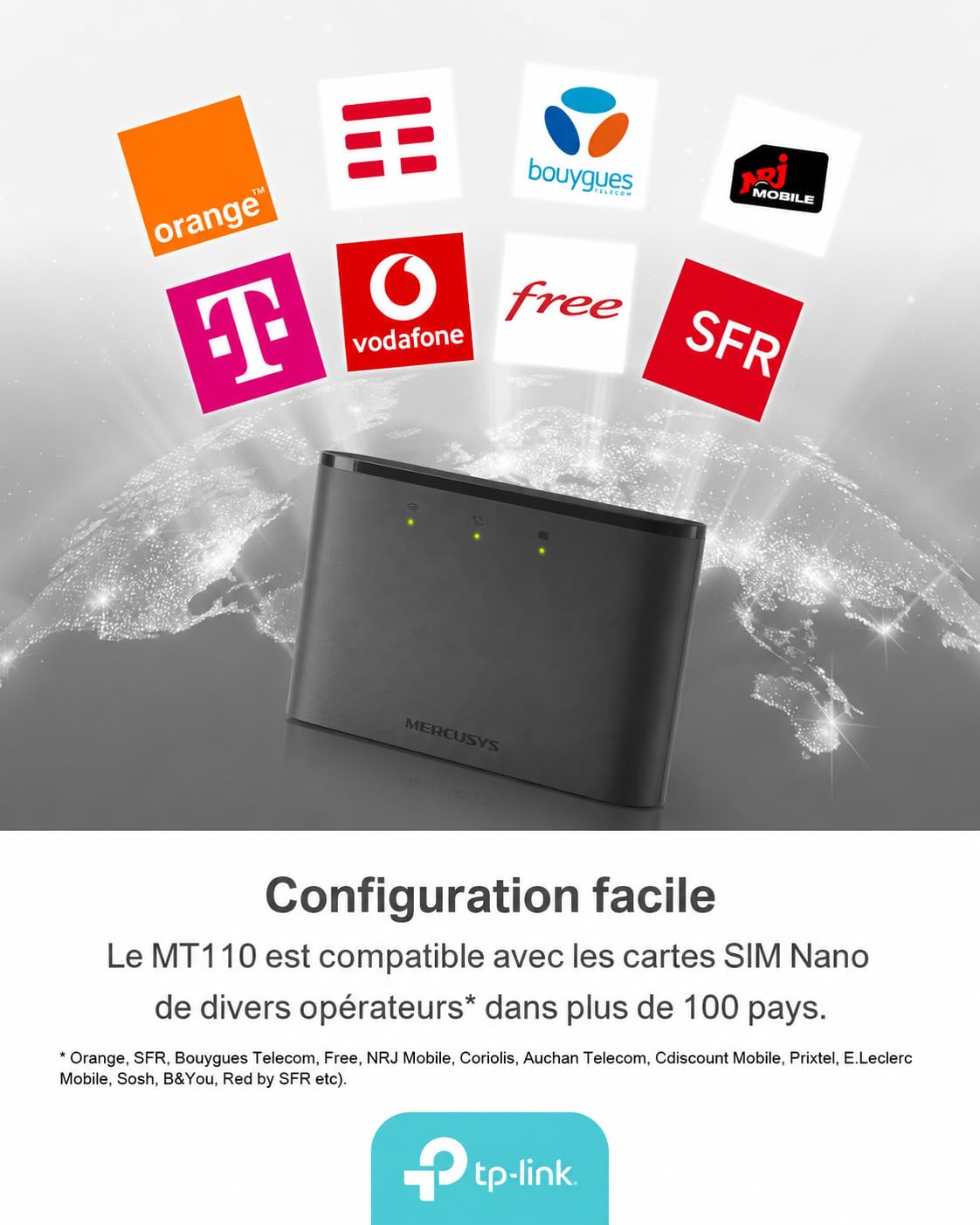 TP-Link Mercusys MT110 V2 Routeur WiFi 6 Portable 4G LTE, Cat4 150 Mbit/s, AX300 Double Bande, Batterie 2400 mAh, Hotspot Mobile jusqu'à 10 Appareils, Carte SIM, Voyage & Télétravail