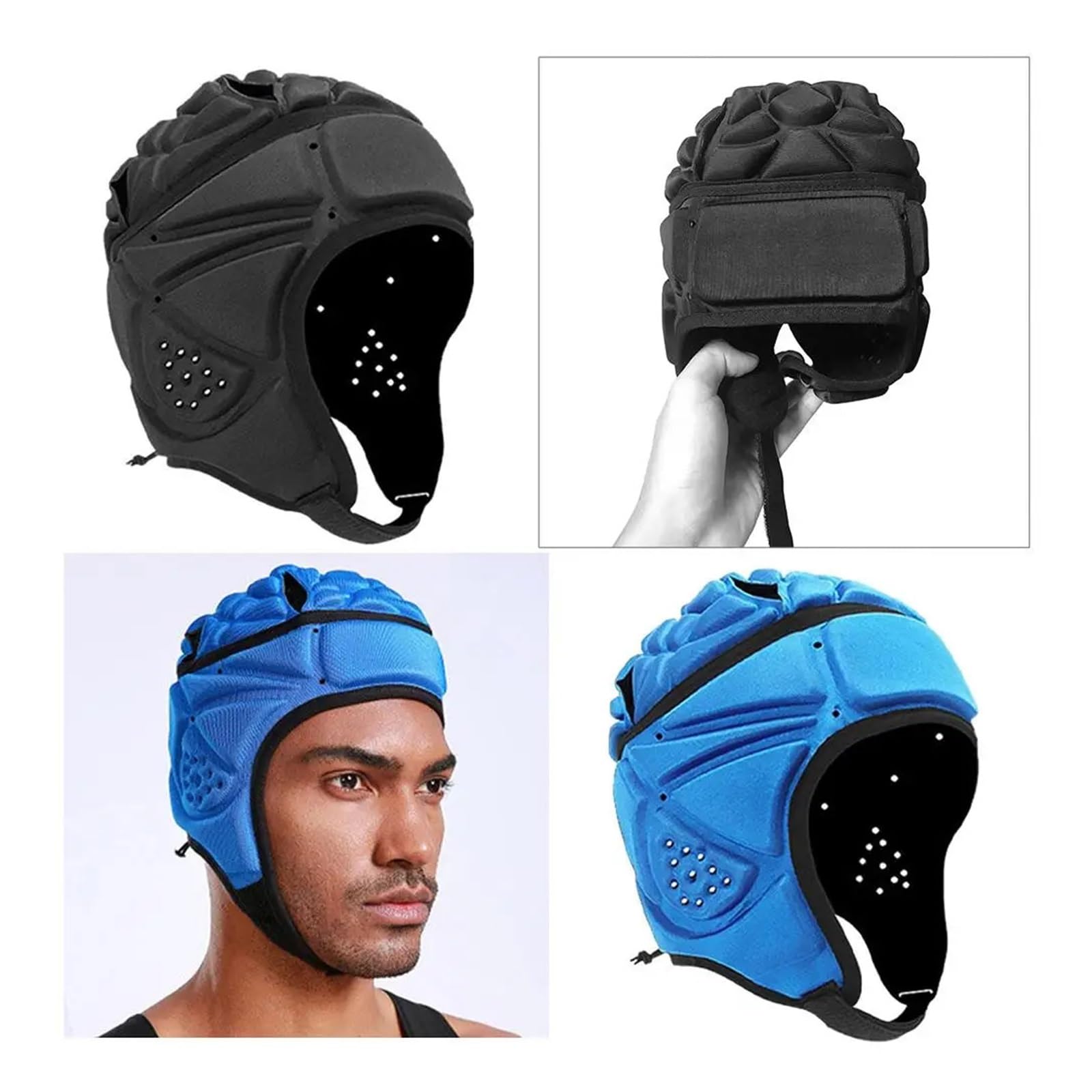 Caschetto Boxe Casco da Rugby in Spugna Regolabile for Hockey, Paintball, Calcio(Blue)