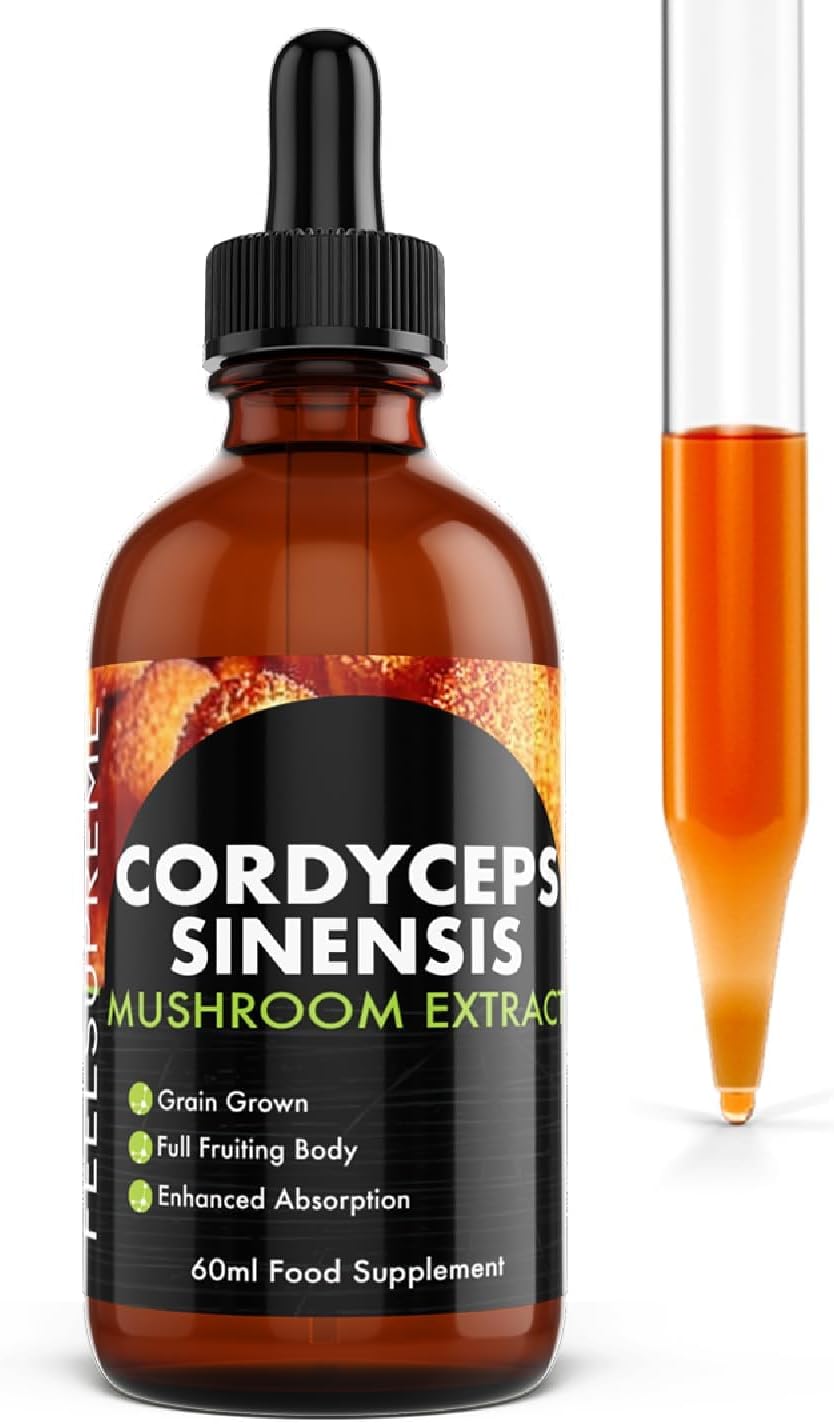 Cordyceps Mushroom Extract Supplement - High Strength 10:1 Nootropic Drink for Energy, Heart Health, Immune System Booster - Mushroom Supplement, Womens and Mens Vitamins - 60ml