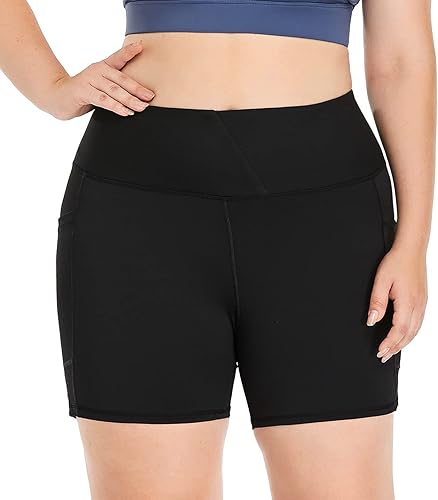 Miniatura 2 de ZERDOCEAN Pantalones cortos de ciclismo para mujer, talla grande, de 8 a 5 pulgadas, cintura alta, para yoga, entrenamiento, deportes, atletismo,