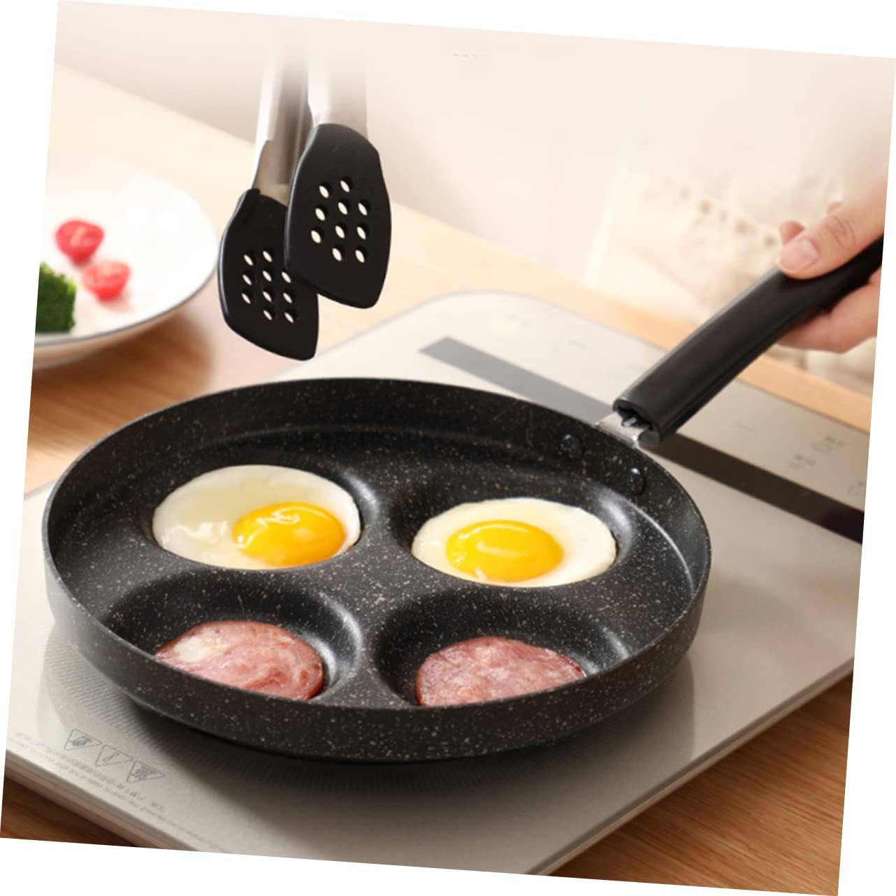 PRETYZOOM 4 Cup Nonstick Mini Omelette -Derived Nonstick Frying Pan for Eggs and Pancakes Induction Compatible Easy to Clean Cookware for Breakfast
