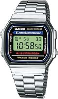 Casio Men's A168WA-1 Vintage Digital Watch: Stainless Steel Band, EL Backlight, Alarm & Stopwatch - Retro Durable Everyday Timepiece