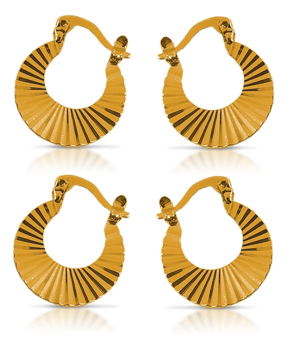 bigwheels (2 Pair) Golden Plated Round Shaped Clip On Metal Punk Barbell Press Screw Pierced Nattiyan Earring Linning Design Hip Hop Stud Chand Bali/Hoop For Men's & Boy's-picture-1
