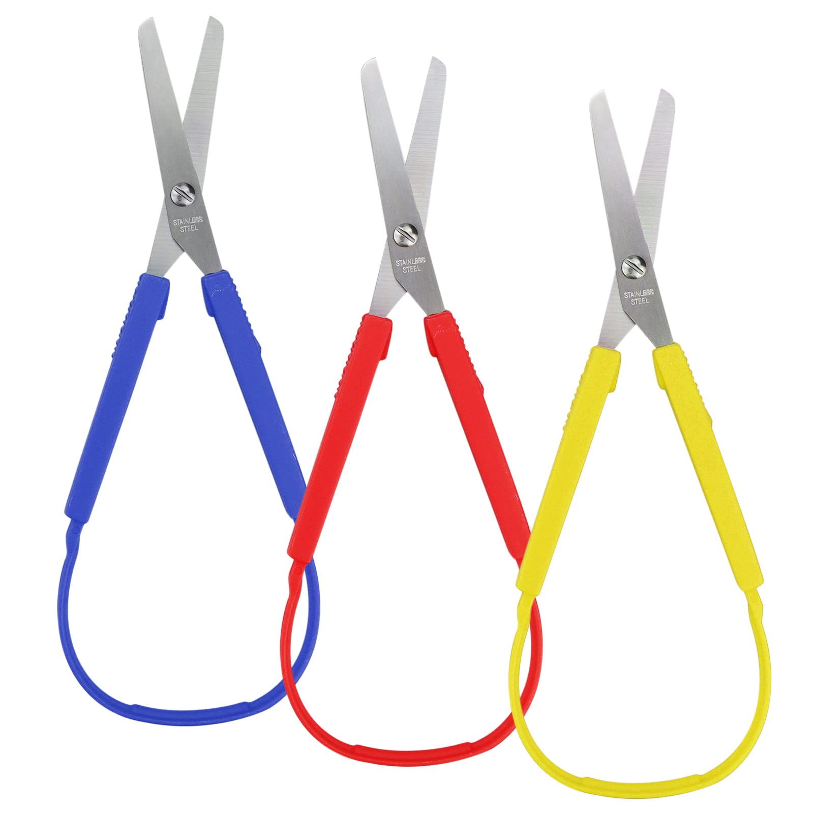 3 Pcs Kids Scissors Loop Scissors Grip Scissors Kids Craft Scissors Loop Handle Self-Opening Scissors Adaptive Cutting Scissors for Children and Adults Paper Cutting,Sewing Work,Art DIY Craft