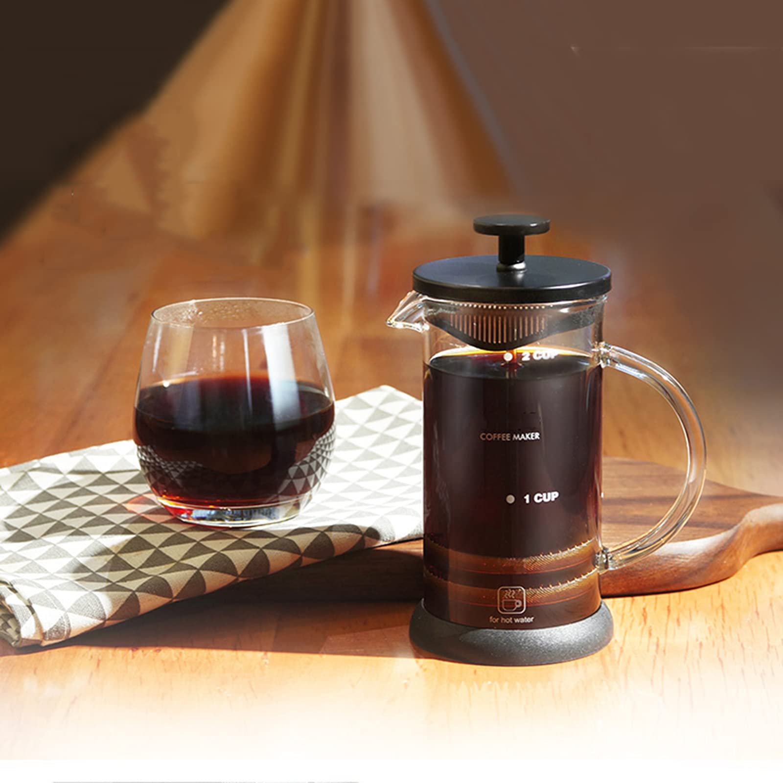 French Press ekspres do kawy z podwójnym potrójnym filtrem ze stali nierdzewnej, prasa do kawy w kawiarni, odporne na ciepło szkło borokrzemowe, do domu i biura, 350 ml