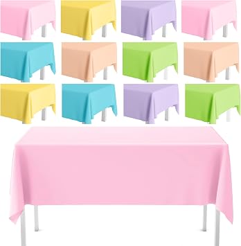 Kinlop 12 Pack Pastel Tablecloths Plastic Rainbow Pastel Tablecloth Disposable Rectangle Table Cover for Baby Shower Bridal Wedding Girl Birthday Party Unicorn Princess Ice Cream Decoration 54x72 Inch