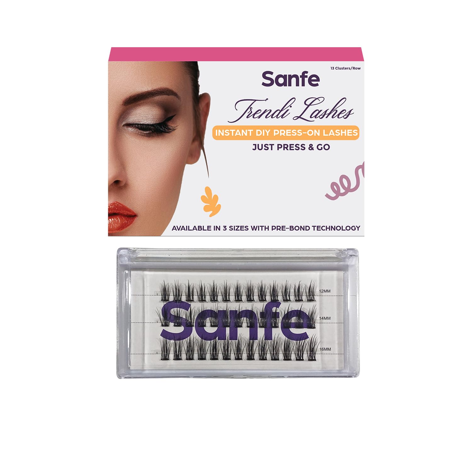 Sanfe Instant DIY Press On Lashes False Eyelashes, Lash Clusters, Natural | Multiple Sizes, Includes 39 clusters, 3 sizes | No Glue Needed Contact Lens Friendly, Easy to Apply, Reusable Strip Lashes