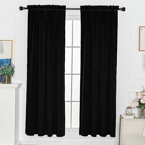 Miniatura 8 de FY FIBER HOUSE Cortinas opacas de terciopelo para oscurecer la habitación, cortinas opacas con aislamiento térmico para ventana, bolsillo para