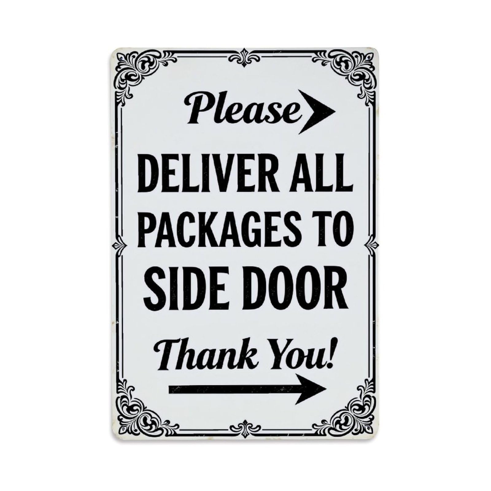 Jdfenggu Vintage Please Deliver Packages To Side Retro Metal Tin Sign, Metal Poster For Bar, Home, Man Cave, Kitchen, Laundry Room Art Decor 8X12 Inch