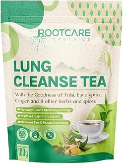 Rootcare Organics Mullein Tea For Lung Detox Cleanse | Ayurvedic Herbal Tea infused with 13 herbs | Boosts Respiratory Health & Clears Tar | Smokers Tea | Pack Of 1 Month | 100g