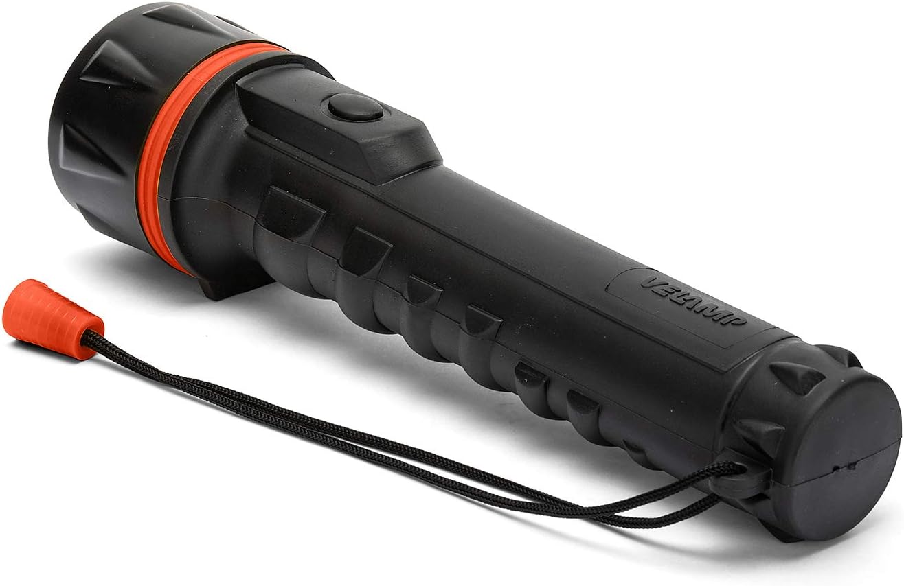 Velamp 3 LED Flashlight in Hyper Rubber. with Comfortable lace. Works with 3 D Batteries (not Supplied). Super Bright, Water and Shock Resistant, Black