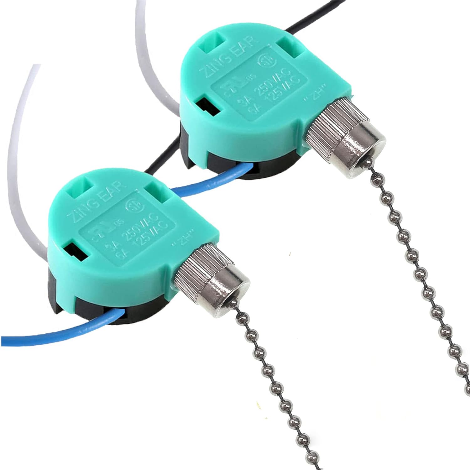TWDRTDD Ceiling Fan Switch Zing Ear ZE-268S6,3 Speed 4 Wire Pull Chain Switch Fan Light Switch Replacement Part with 4 Pre-Installed Wires for Ceiling Fans,Wall Lamps,Cabinet Light (2 pcs Nickel)