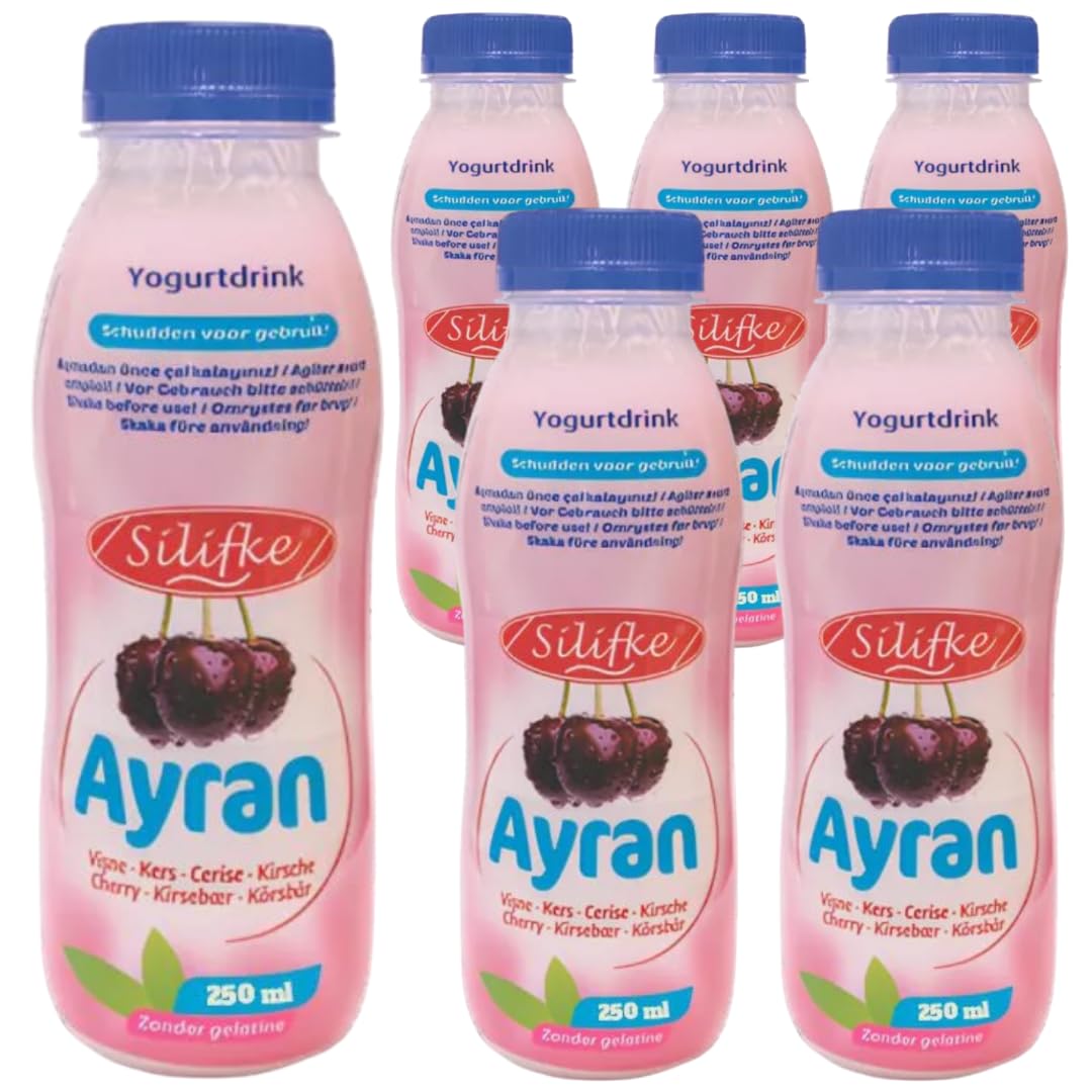 Silifke Kirsche Ayran – Kirsche Joghurtgetränk mit Milch, Praktisch und Erfrischend 250 Mililiter, 6 Er