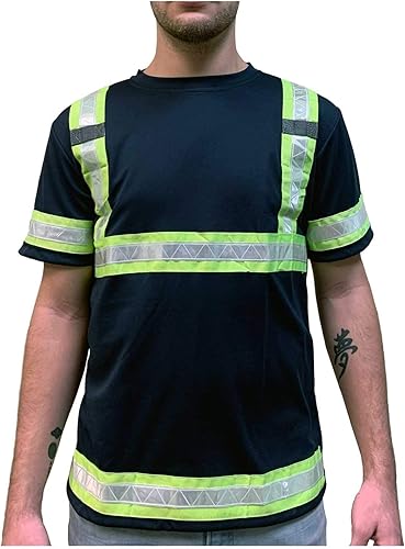 Miniatura 7 de Camisas de trabajo de seguridad reflectante para hombres - Camiseta de manga corta de alta visibilidad ANSI Clase 3 Gear con cinta reflectante