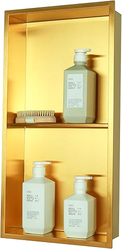 Miniatura 19 de Nicho de ducha no necesita azulejos para almacenamiento de baño, nicho de pared empotrado, estantes dobles, acero inoxidable