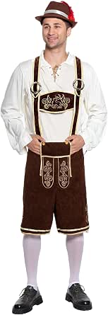 Disfraz Tiroles Hombre SOMSOC Disfraz De Oktoberfest Bávaro Alemán Para Hombre, Incluye Lederhosen Para Hombre Con Tirantes, Camisa, Calcetines Y Sombrero, Azul Disfraz Hombre