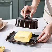Vista 4 de Mantequillera de porcelana con tapa para encimera, contenedor de mantequilla de granja con mango de lujo, grande para mantequilla de la costa este