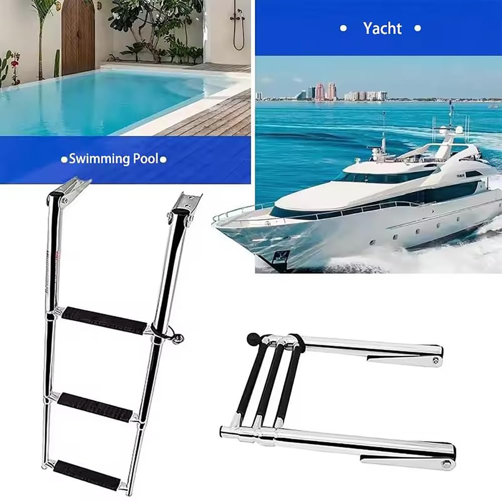 Scala per Barca, Scala in Acciaio Inox sotto la Piattaforma, Scala per Barca telescopica ed Estensibile, Scala Marina, scalette da Bagno Pieghevoli per Yacht marini,Argento,4 Step