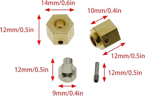 Miniatura 2 de 4X RC Car Latón 12MM Rueda hexagonal Adaptador extendido para Axial (110 RC Car SCX10 III AXI03007) pieza de repuesto