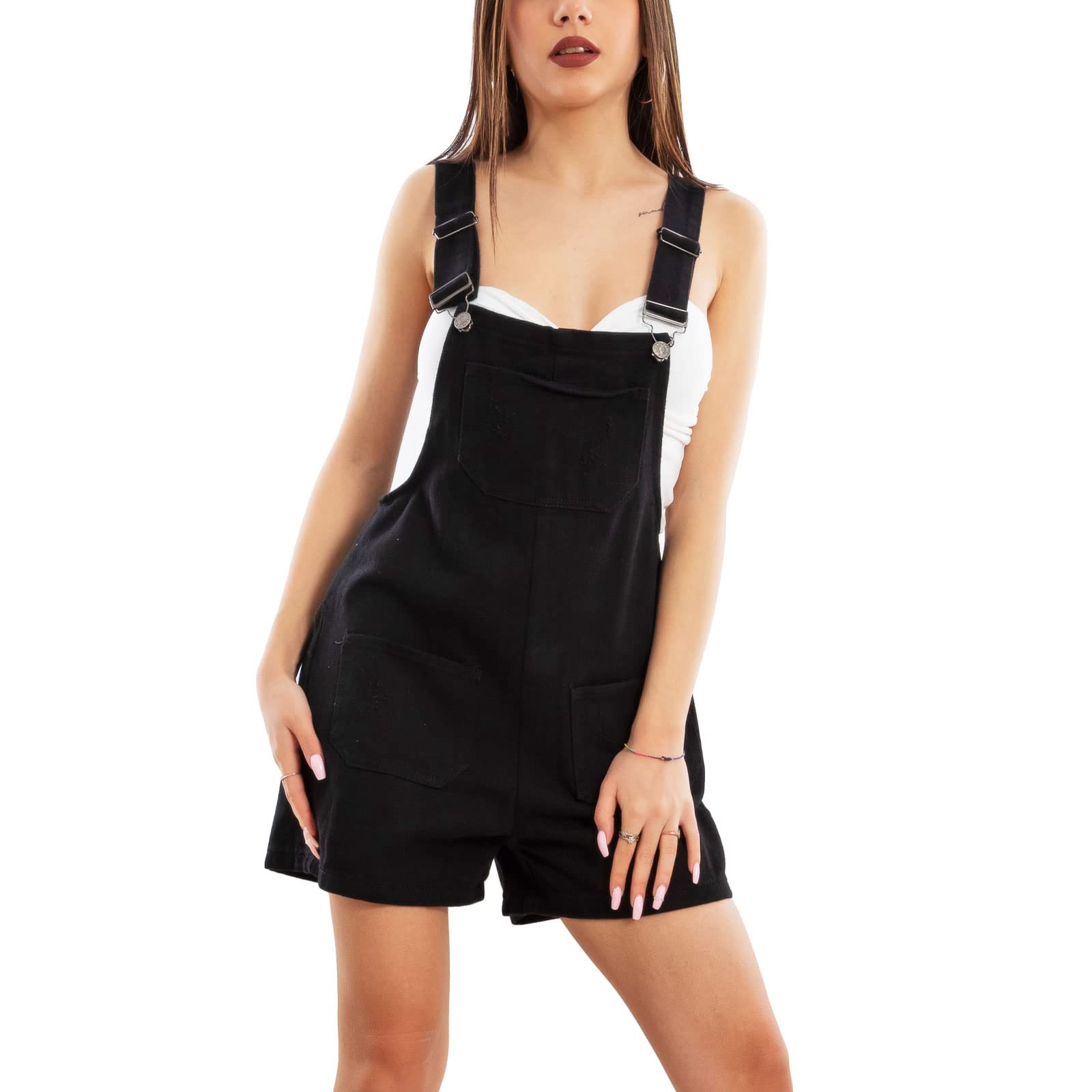 Salopette jeans corta Toocool ajustable noir taille S - 5
