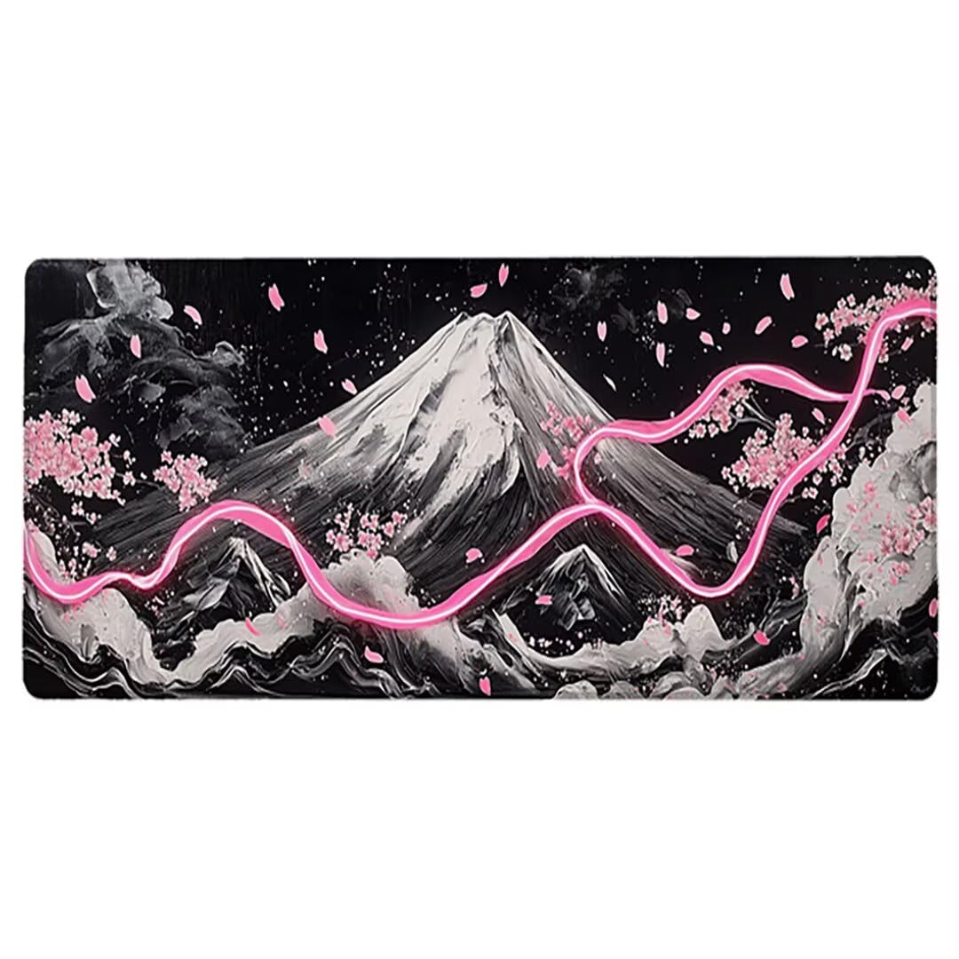Podkładka pod mysz XXL, kwiaty wiśni, duża gamingowa podkładka pod mysz 1600 x 800 x 3 mm, wąwóz Mouse Pad ze szwami na krawędziach, ponadwymiarowa, antypoślizgowa gumowa podkładka pod mysz, podkładka