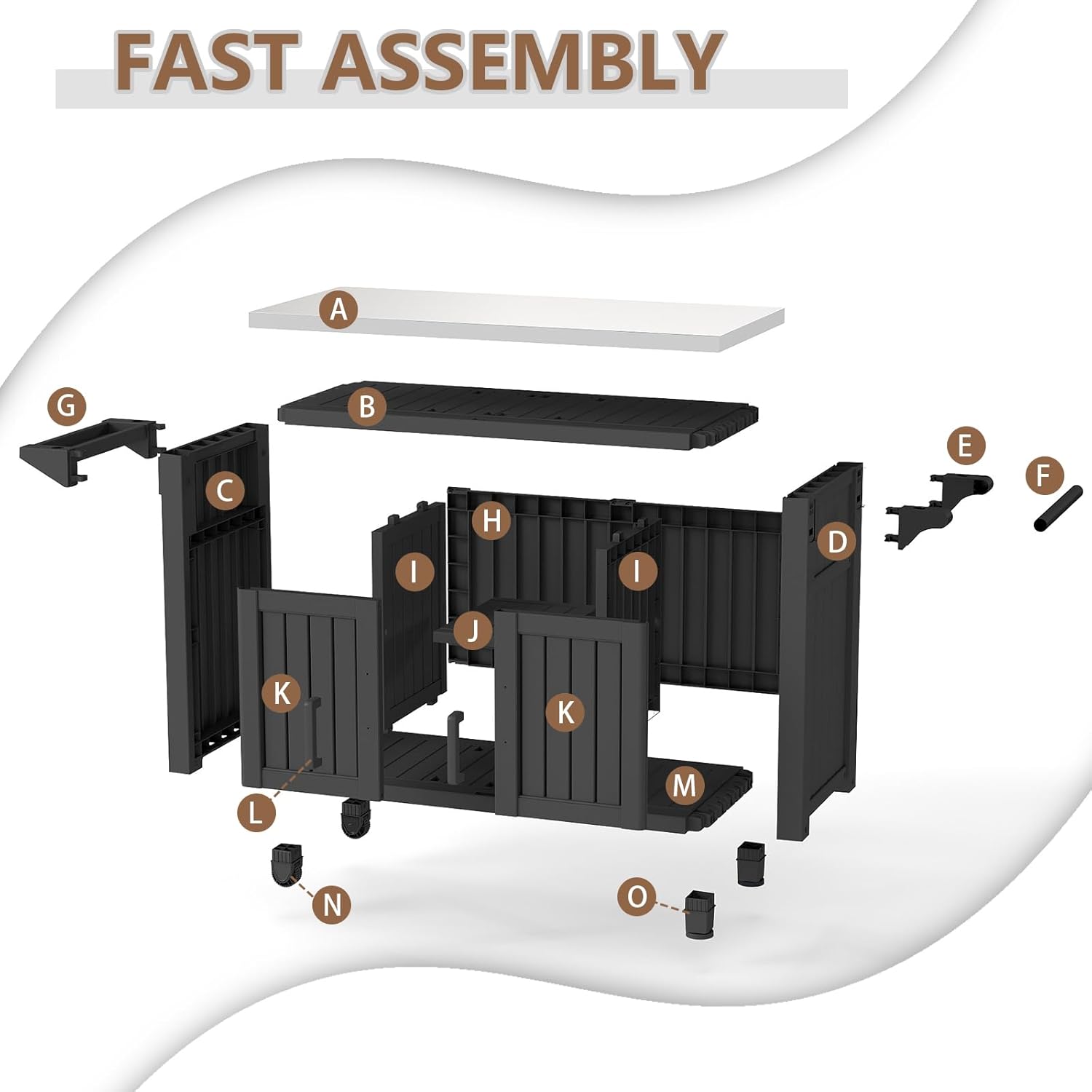 EasyUp Outdoor Storage Cabinet,Patio Storage Table, Bar Table with Wheels,Outdoor Bar Cart for Patio, Poolside and Backyard,Black