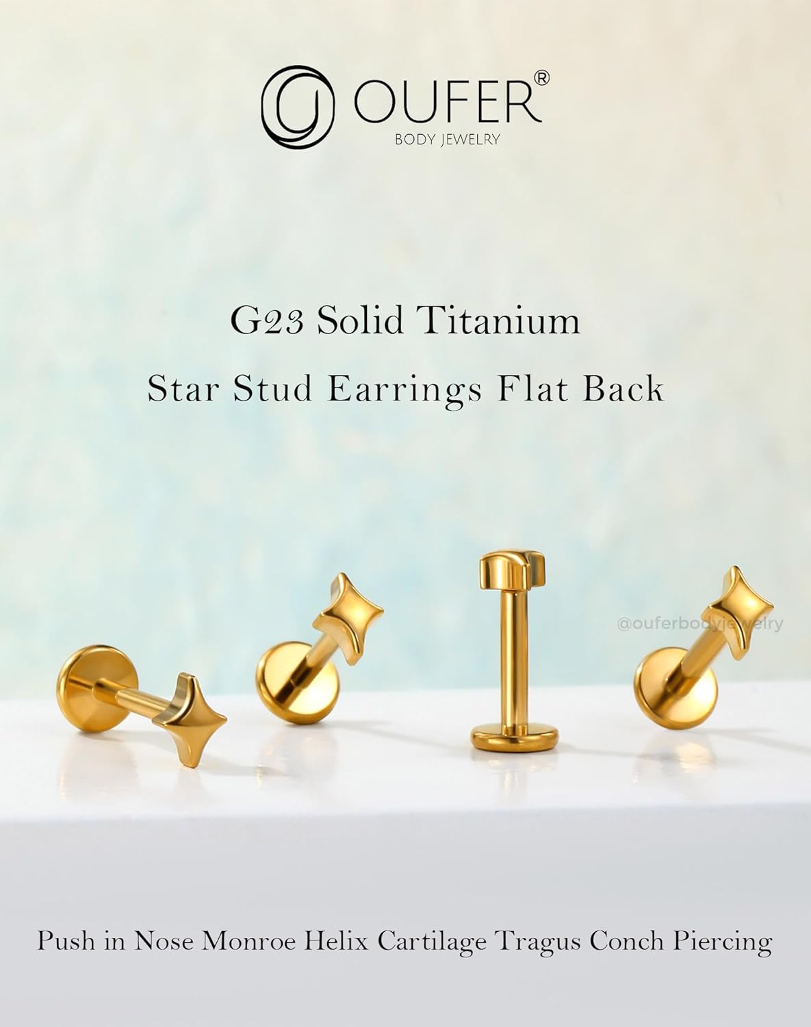 OUFER G23 Titanium Threadless Labret Studs – Flat Back Push Pin Earrings for Tragus, Helix, Monroe, Conch, Lip Piercing – 16G/18G, 6MM/8MM - Image 2