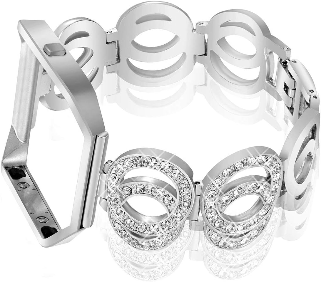 Nigaee for Fitbit Blaze Bands with Frame, Stainless Steel Replacement Band Compatible for Fitbit Blaze, Rhinestone Bling Accessories Wristband Strap for Women, Bracelet 3 Silver