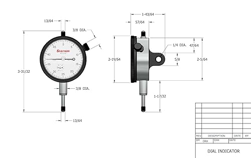 Miniatura 28 de Indicador de esfera Starrett Serie 25 con rodamientos de joya y lengüeta en el centro de la parte trasera - Cara amarilla, rango de 0-10.0 mm, dial
