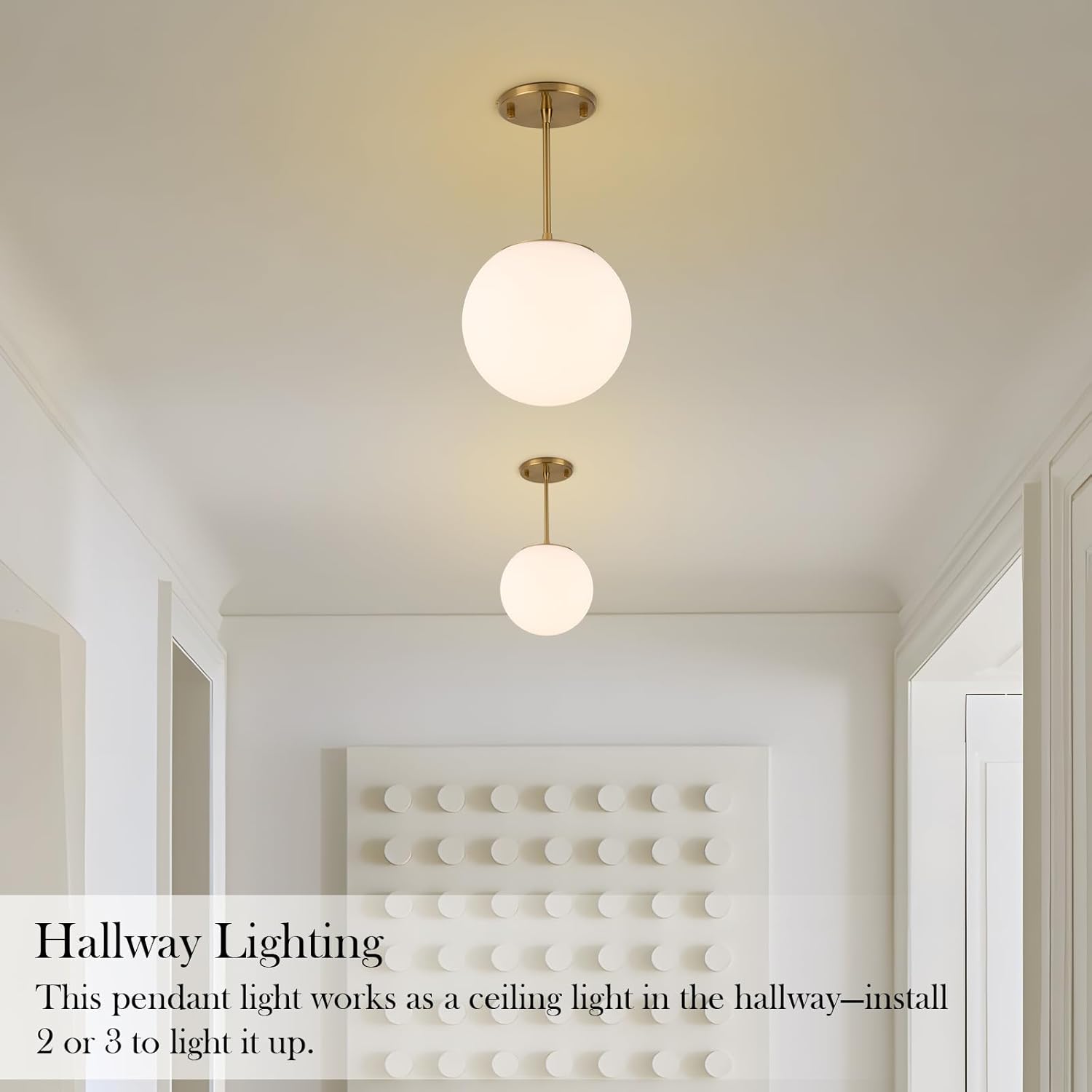 Milk Globe Pendant Light, Mid Century Modern Ceiling Hanging Lights Fixture with Height Adjustable, Brass Gold Pendant Lighting for Kitchen Island, Hallway, Dining Room, Living Room (2 Pack)