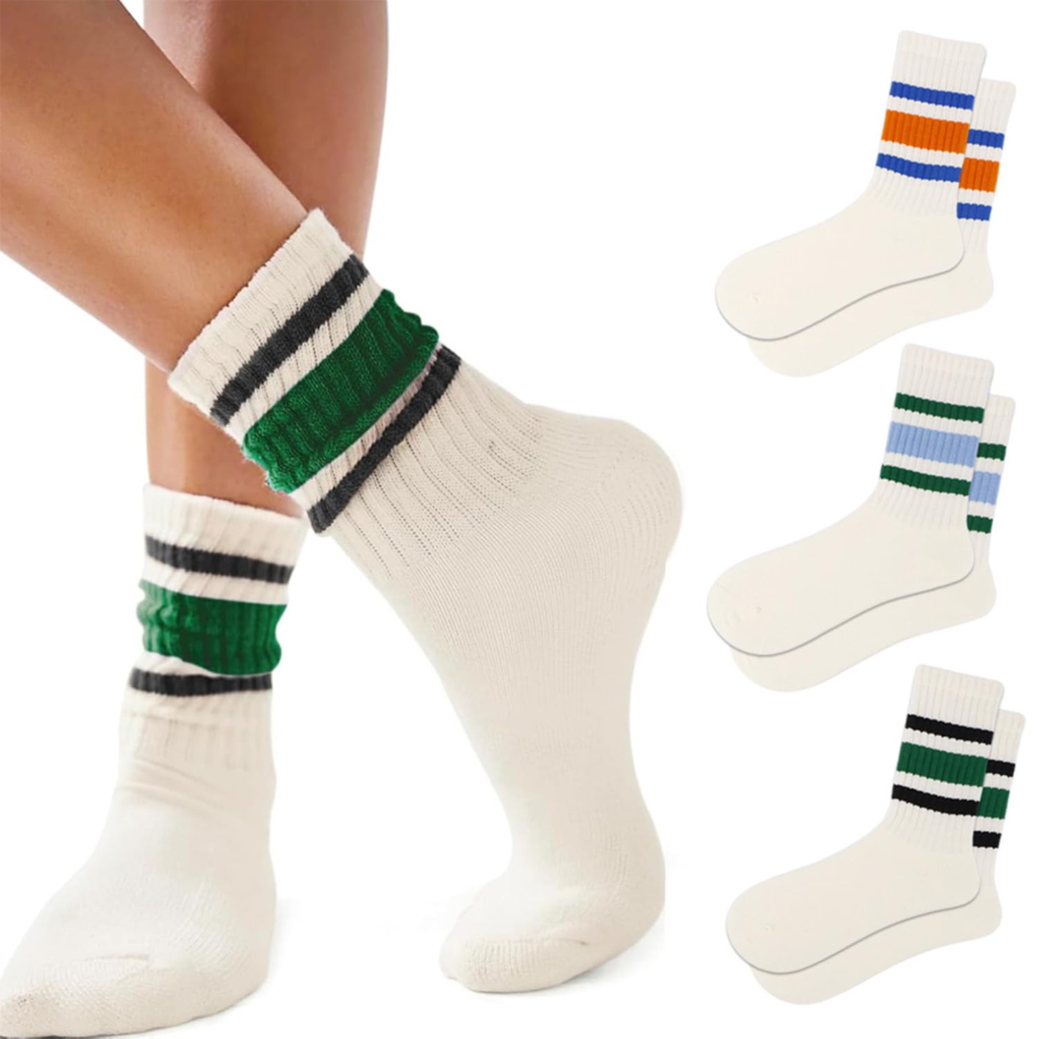 Lot de 3 paires de chaussettes de tennis pour homme et femme - 38-43 - Chaussettes de sport avec rayures - Chaussettes de sport en coton pour homme et femme, Blanc., 37-43