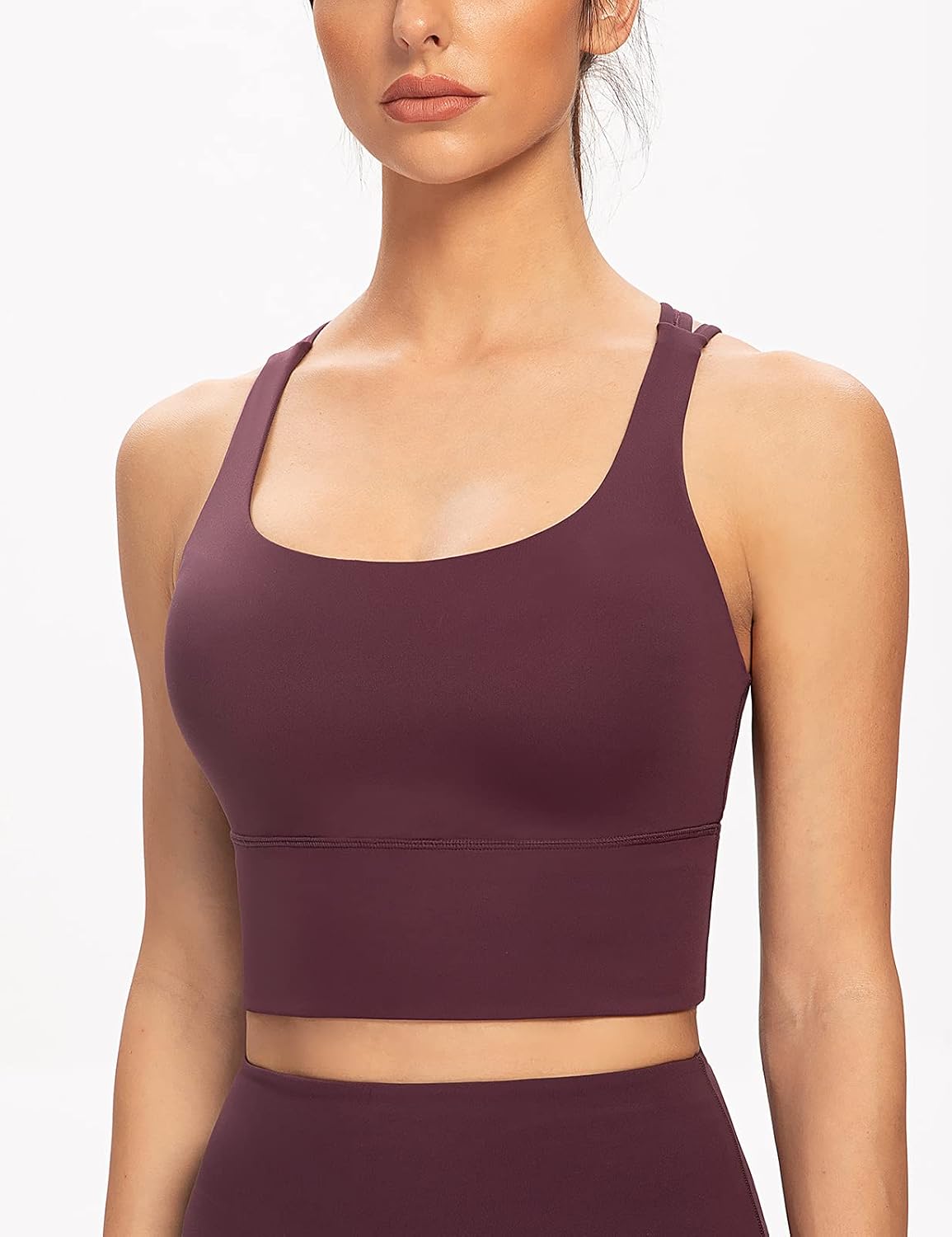 Women's Strappy Longline Yoga Sports Bra Padded Wireless Crop Top Cami Tank Top