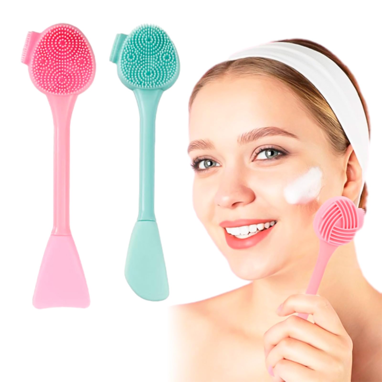 2PCS Face Cleaning Brush,Double Head Manual Facial Cleansing Brush,Face Mask Brush,Multipurpose Silicone Brush,Face Brush for Gentle Exfoliating, Deep Cleansing, Makeup Removal, Massaging