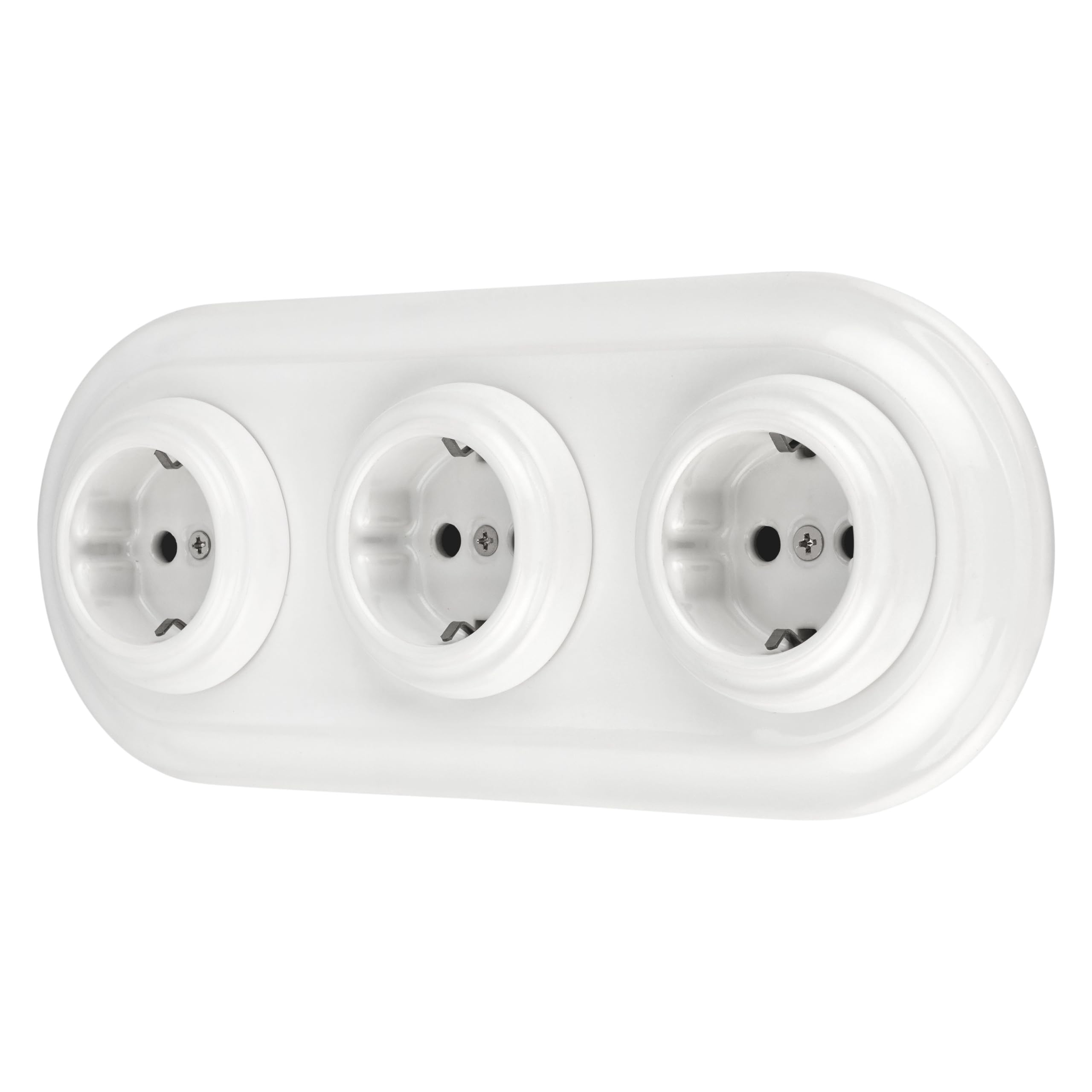 Unterputz Porzellan Retro Steckdose 3-fach, All-in-One, SET Serie PR1 weiß