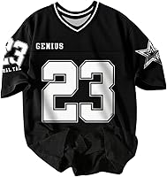 BEAUDRM Men's Oversized V-Neck Jersey T-Shirt Number Graphic Short Sleeve Breathable Streetwear Sports Tee