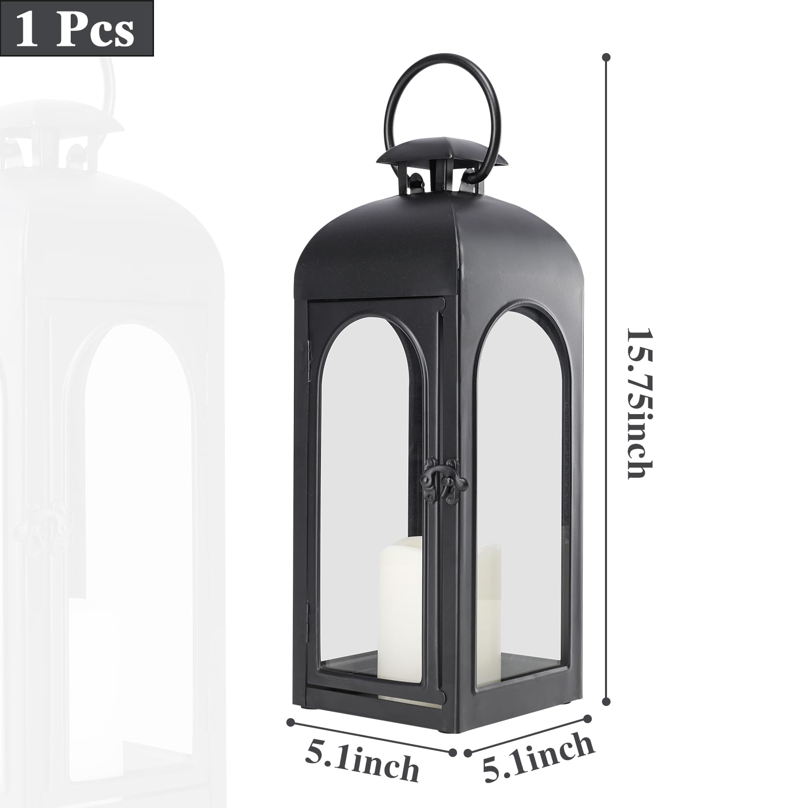 Farol decorativo de metal y vidrio de acero inoxidable de 16 pulgadas con efecto de cera electrónica, iluminación decorativa para interiores y exteriores, estética hecha a mano, perfecta para el