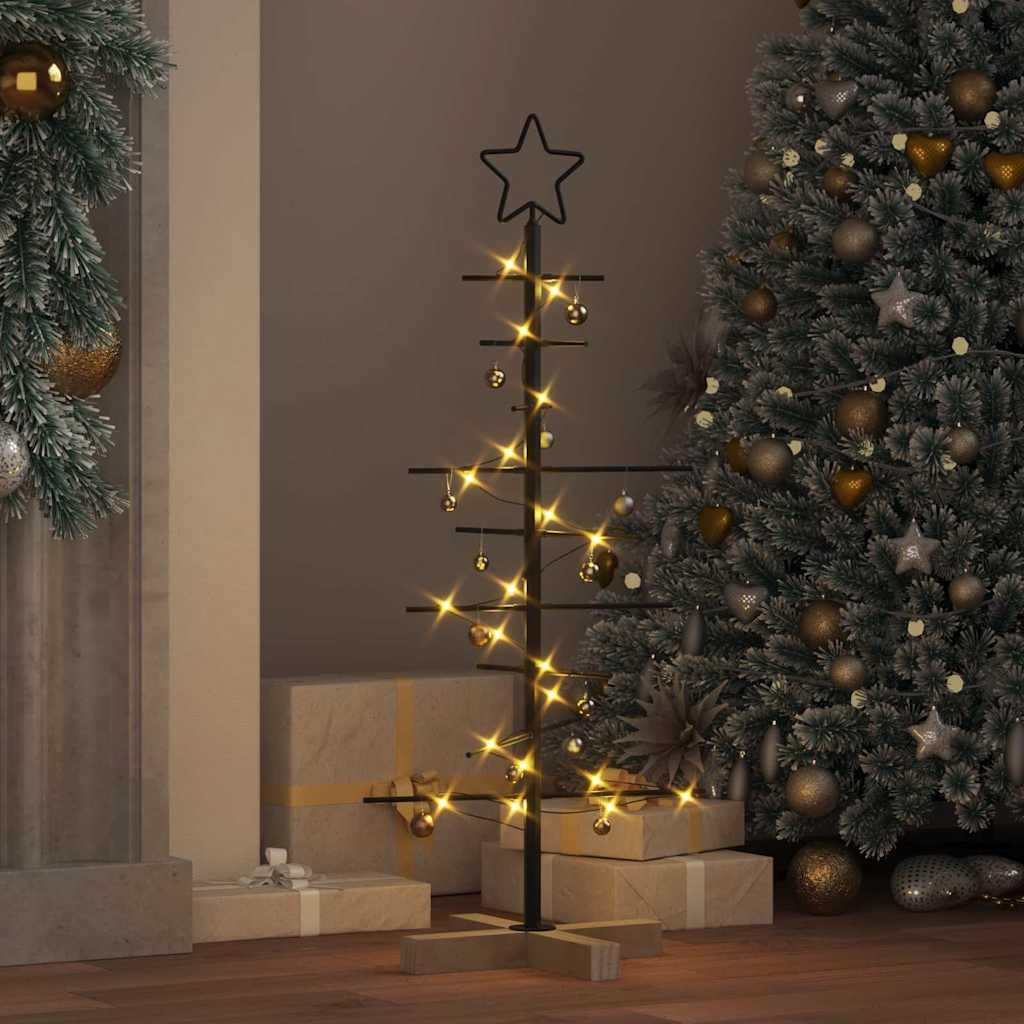 Albero di Natale fai da te in metallo con supporto in legno nero 89 cm – Albero di Natale in metallo 89 cm per decorazione creativa