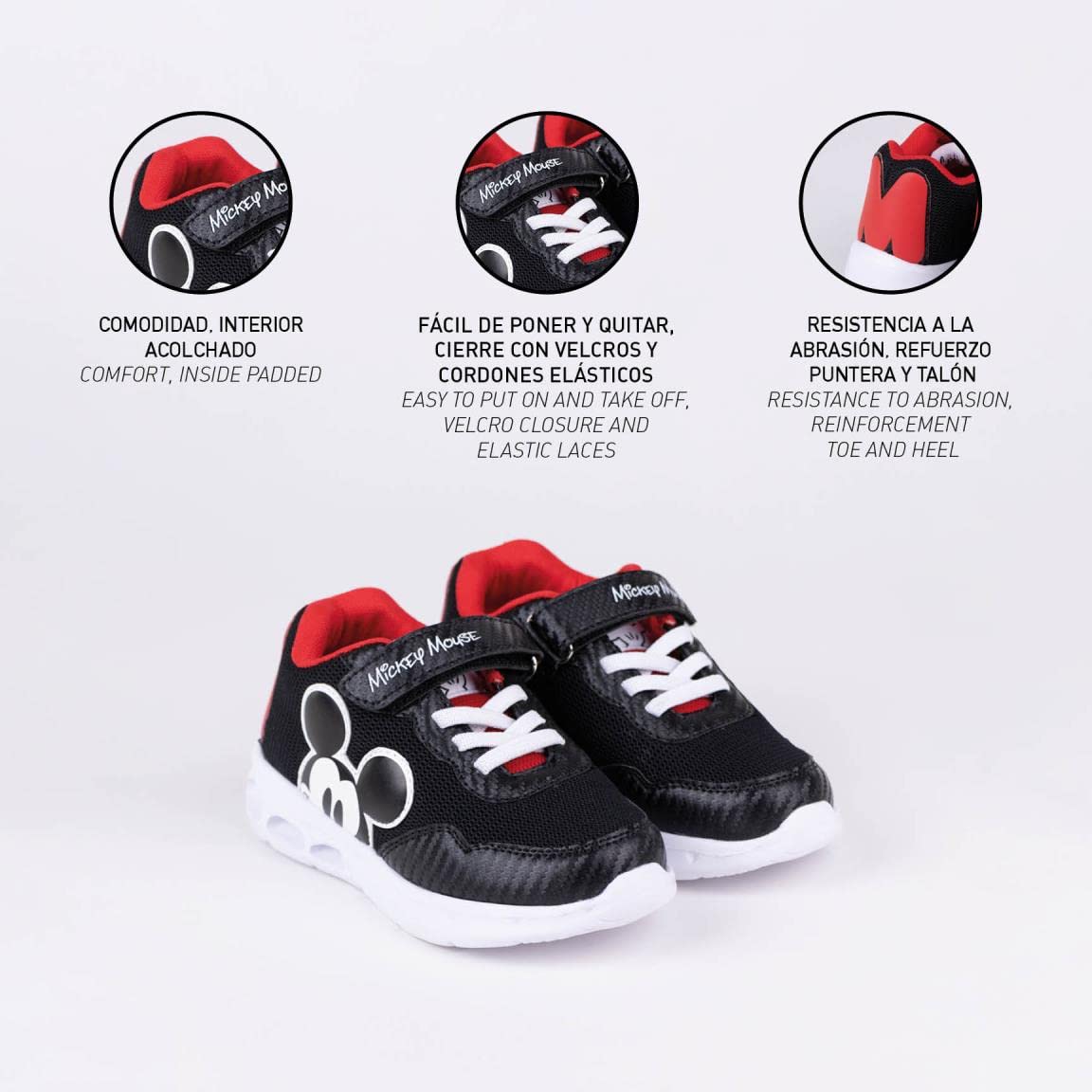 CERDÁ LIFE'S LITTLE MOMENTS Baskets Garçon Mickey Mouse Avec Lumières, Fermeture Scratch Et Embout Renforcé Pour Faciliter L'indépendance Et Confort chłopięce sneakersy