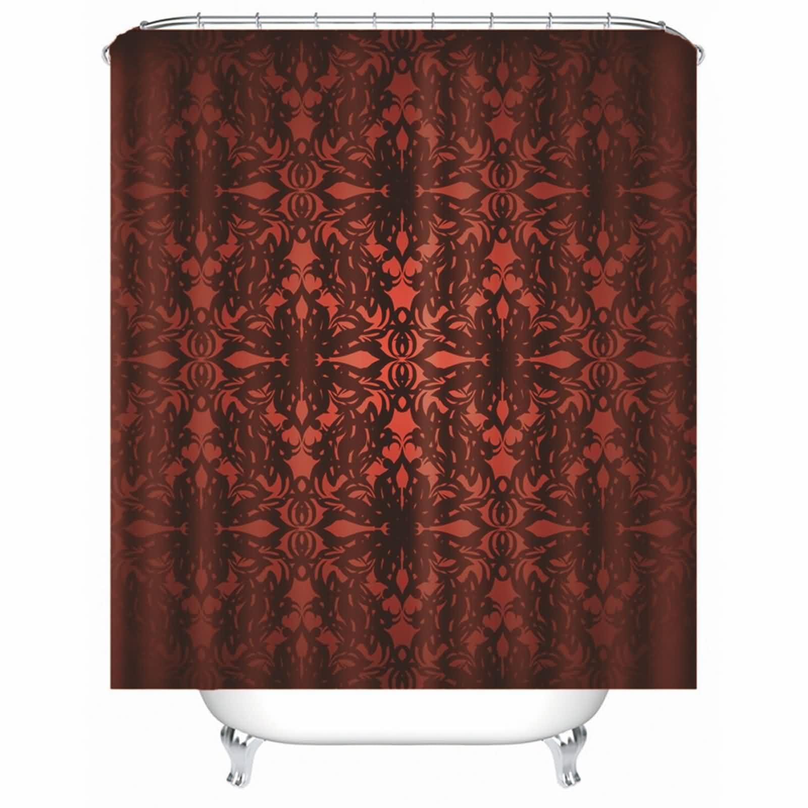 Rideau de douche rouge anti-éclaboussures en polyester vintage pour baignoire