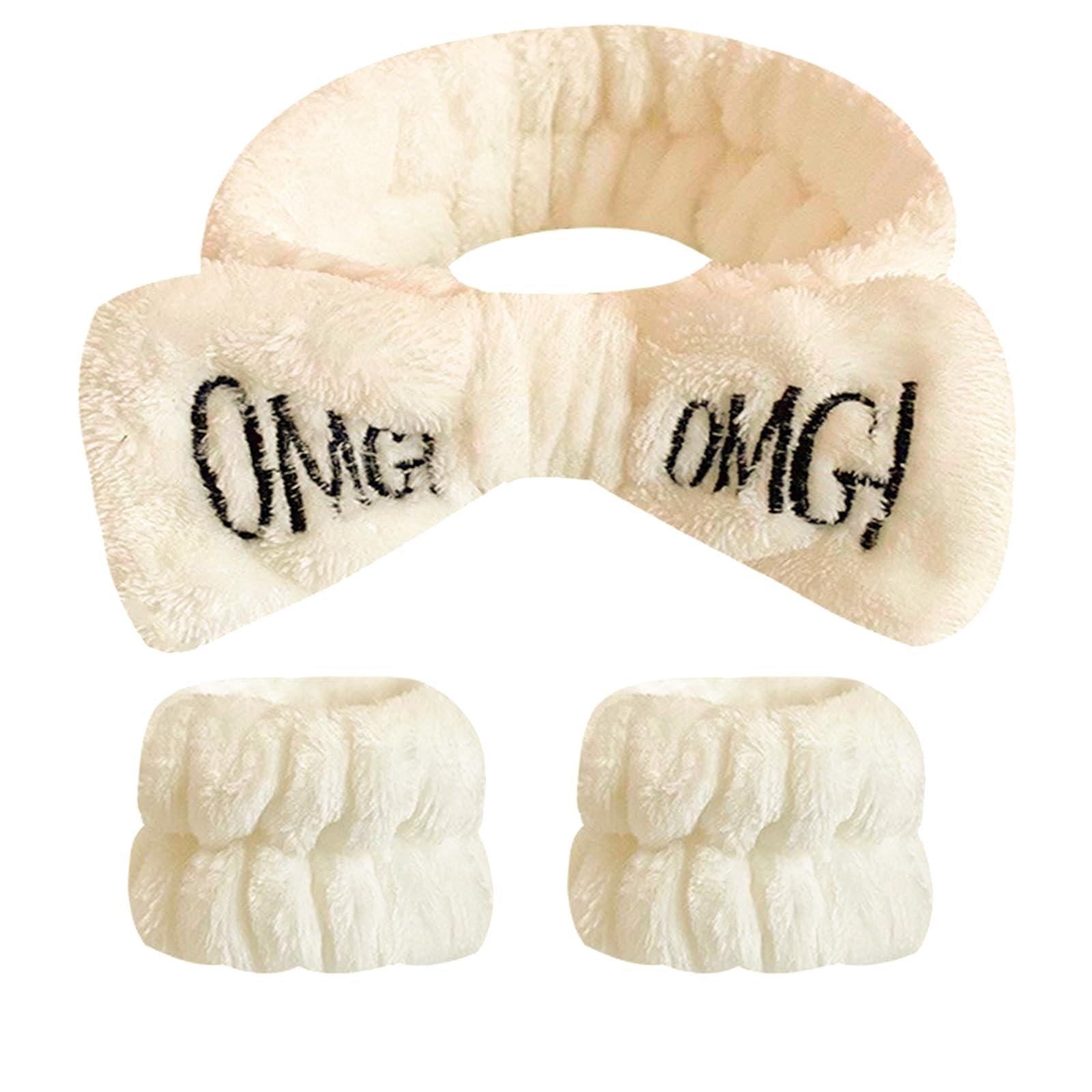 3 Piezas Diademas Faciales y Muñequeras,reusable suave maquillaje diadema polar Skincare Headbands,Bandas de Pelo de Lazo Diadema de Maquillaje Toalla,Banda de Pelo de Bowknot Diademas (Beige)