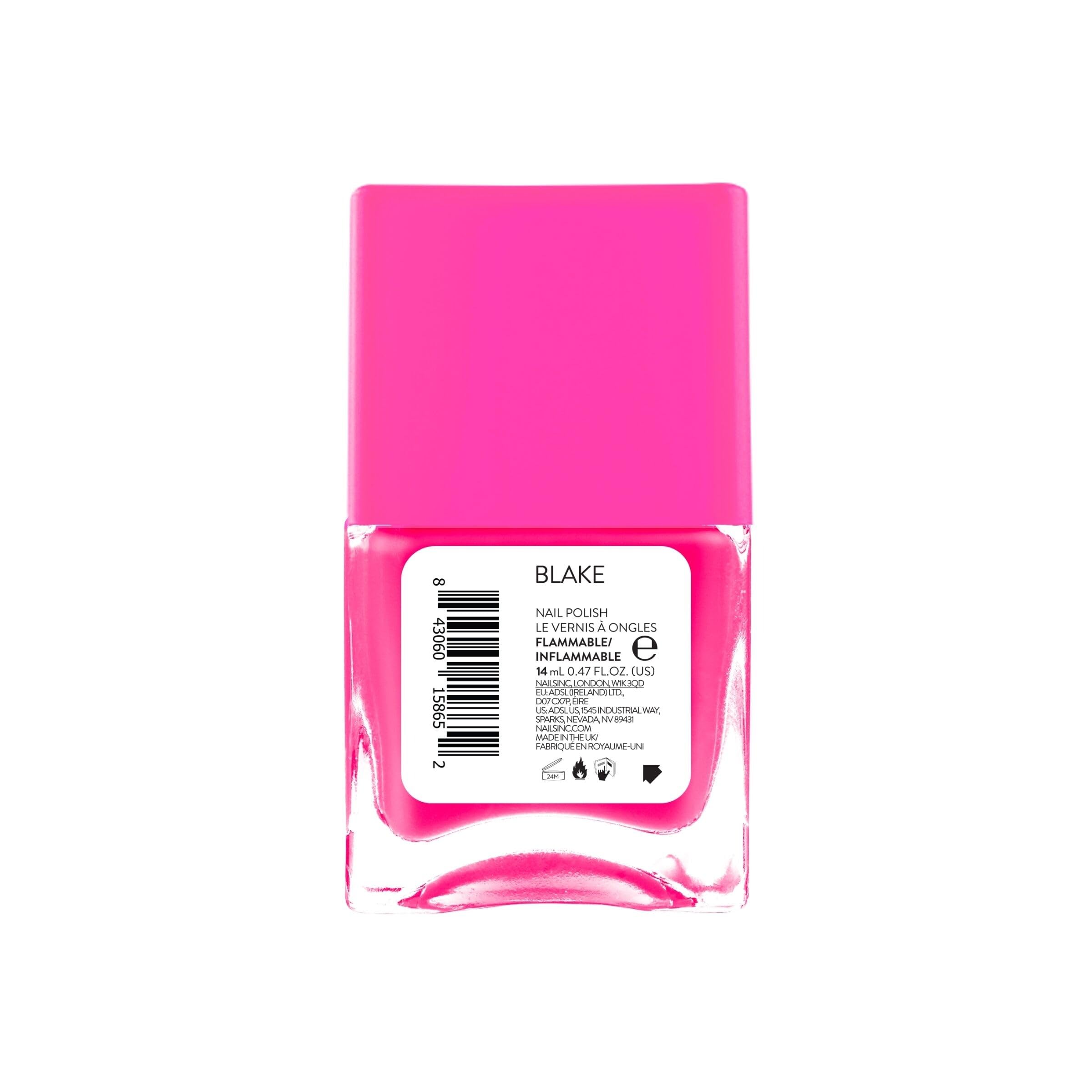 Nails Inc 45 Second Speedy Gloss, Blake, Pink, Neon, Glossy, No Chip, Long Lasting, Quick Dry, Air Dry, Professional Manicures & Pedicures, Fingernails & Toenails, Vegan Nail Polish, 0.47 Fl Oz