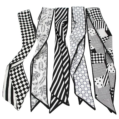 QTMY 5 Pack Purse Scarf for Bags Silk Head Scarf for Hair Handbag Women Scarfs Band Hair Neck Scarves Fashion Gifts,68