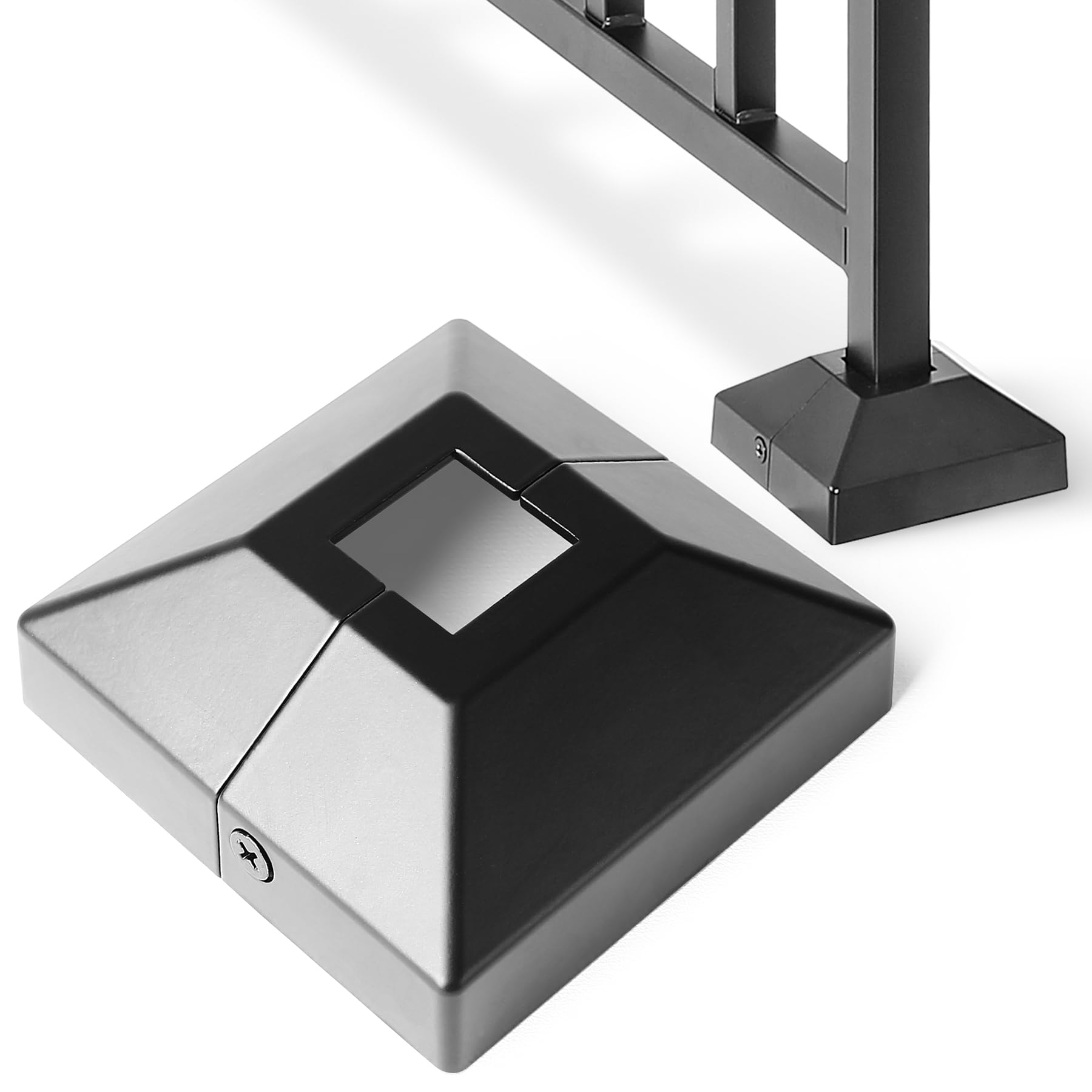 AJOVW 1Pcs 1" (1" Post/3.5" Base) Aluminum Post Base Cover, Suitable for Iron Stair railings, Balcony railings, Post Skirt Covers (Black)