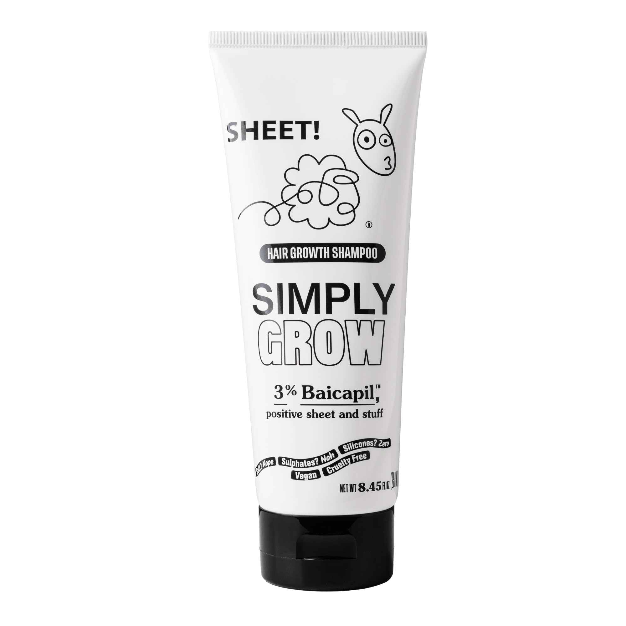 Sheet - Hair Growth Shampoo 8.45 fl oz (250 ml) - 3% Baicapil topical complex stimulates growth and density - sulfate, salt and silicone free, lightweight, vegan formula