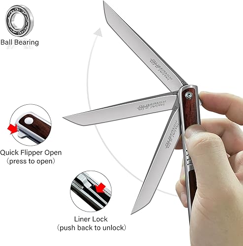 Miniatura 3 de ohmonlyhoo Cuchillo de bolsillo para hombres, cuchillos de 4 pulgadas para hombres con clip de bolsillo y funda de cuero, cuchillo de bolsillo con