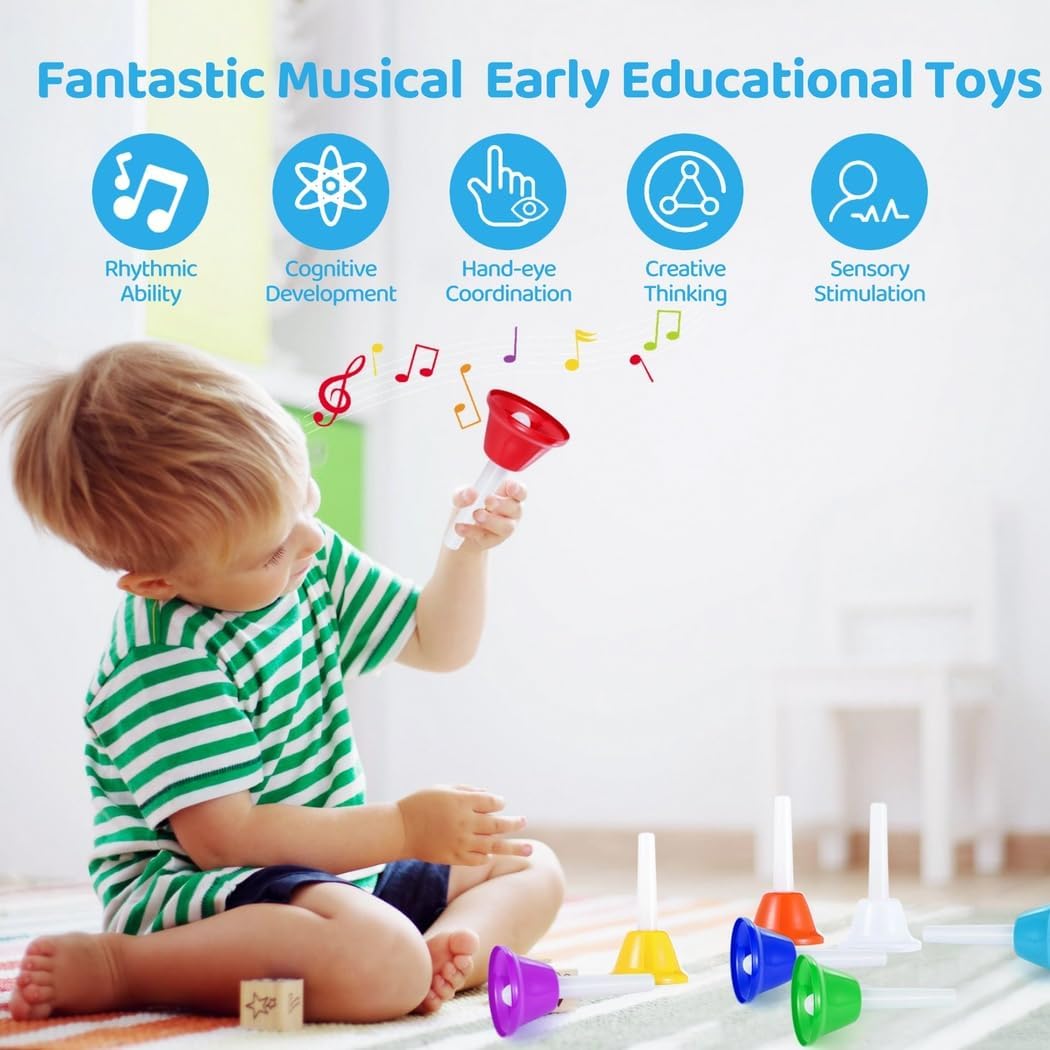 Colorful 8-Note Handbells Set For Kids, Musical Percussion Instruments For Teaching, Party Fun, And Church Activities