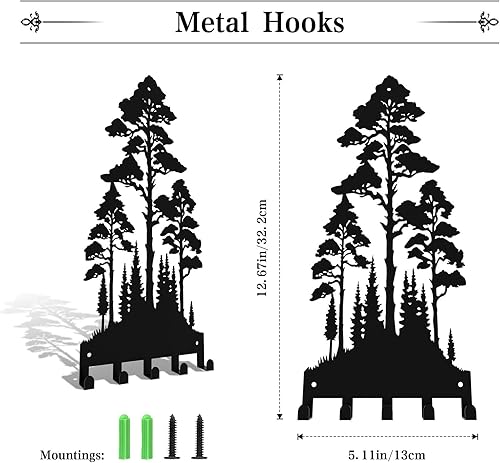 Miniatura 5 de Soporte de metal para llaves de pared, árboles altos y densos, ganchos de pared con 5 ganchos, colgador de llave de metal negro, decoración de pared