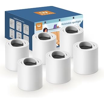 wowatt Pack of 6 Surface-Mounted Spotlights White Surface-Mounted Spotlights with GU10 Socket Suitable for GU10 and LED Modules Surface-Mounted Light 30  Swivel Surface-Mounted Ceiling Spotlights Made of Aluminium Round Without GU10 Lamp [Energy Class F]