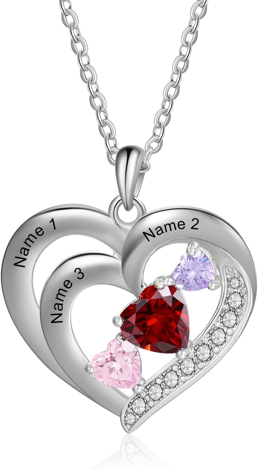 Personalized Jewelry Heart Birthstone Necklace For Mom Name